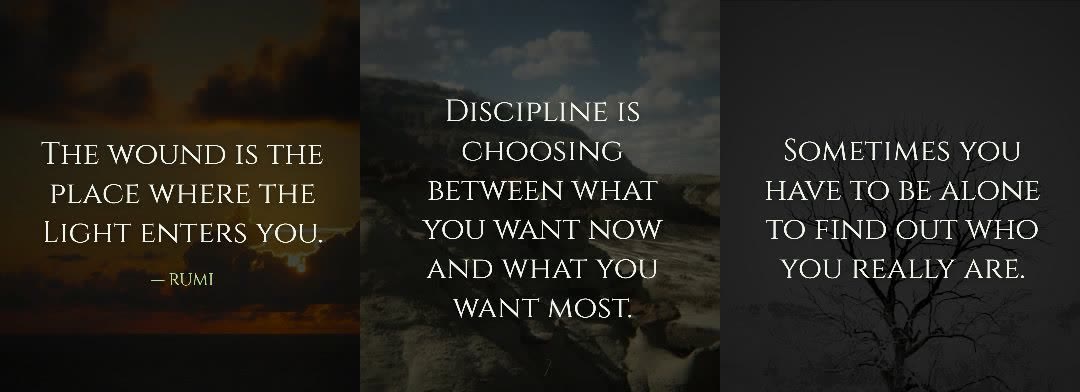 Three quote posts made with Auto picture: sunset clouds, a rugged canyon and a lone tree behind the quote text